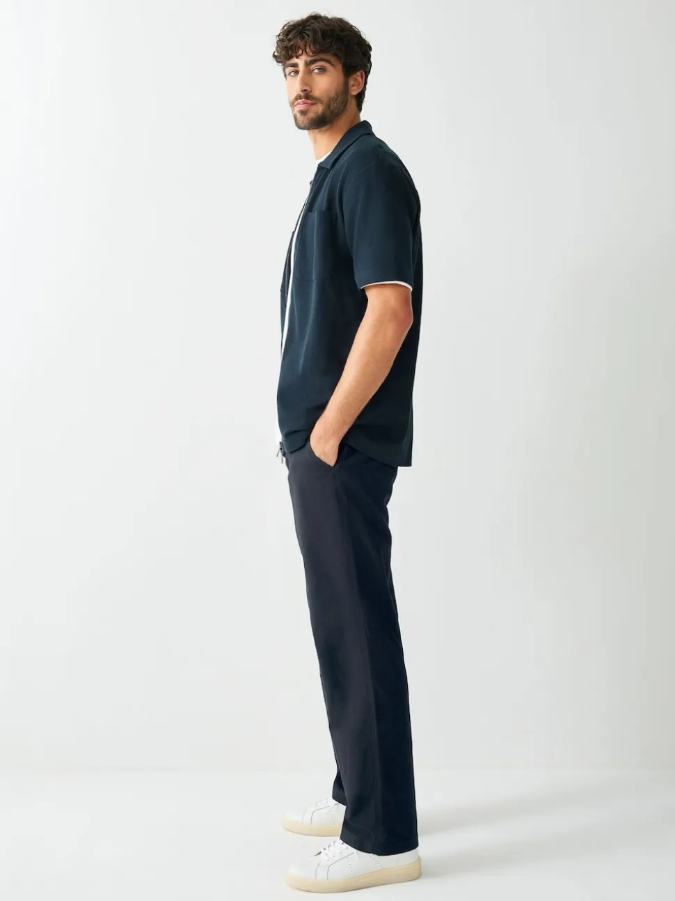 Black Relaxed Fit Smart Linen Cotton Blend Trousers