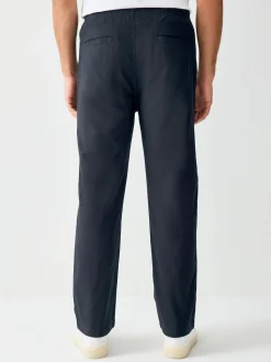 Black Relaxed Fit Smart Linen Cotton Blend Trousers