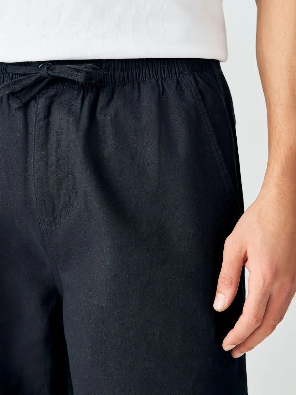 Black Relaxed Fit Smart Linen Cotton Blend Trousers