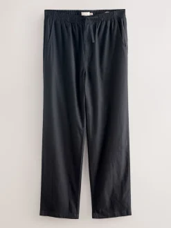 Black Relaxed Fit Smart Linen Cotton Blend Trousers