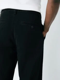Black Relaxed Tapered Fit Twin Pleated Stretch Chinos Trousers