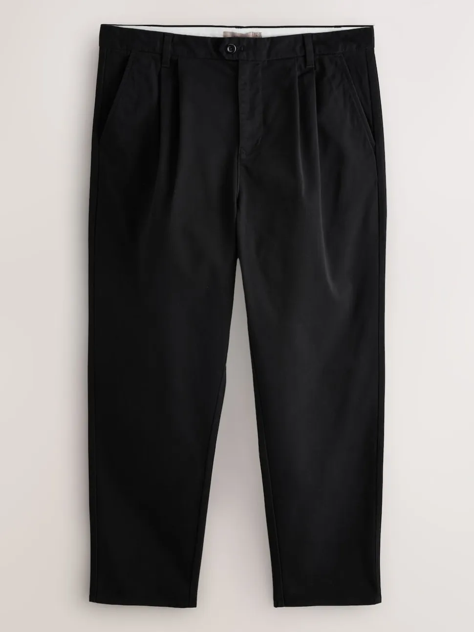 Black Relaxed Tapered Fit Twin Pleated Stretch Chinos Trousers