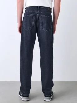Black Relaxed Tapered Fit Vintage Wash Denim Jeans