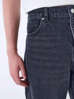 Black Relaxed Tapered Fit Vintage Wash Denim Jeans