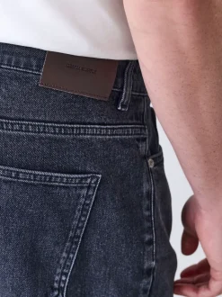 Black Relaxed Tapered Fit Vintage Wash Denim Jeans