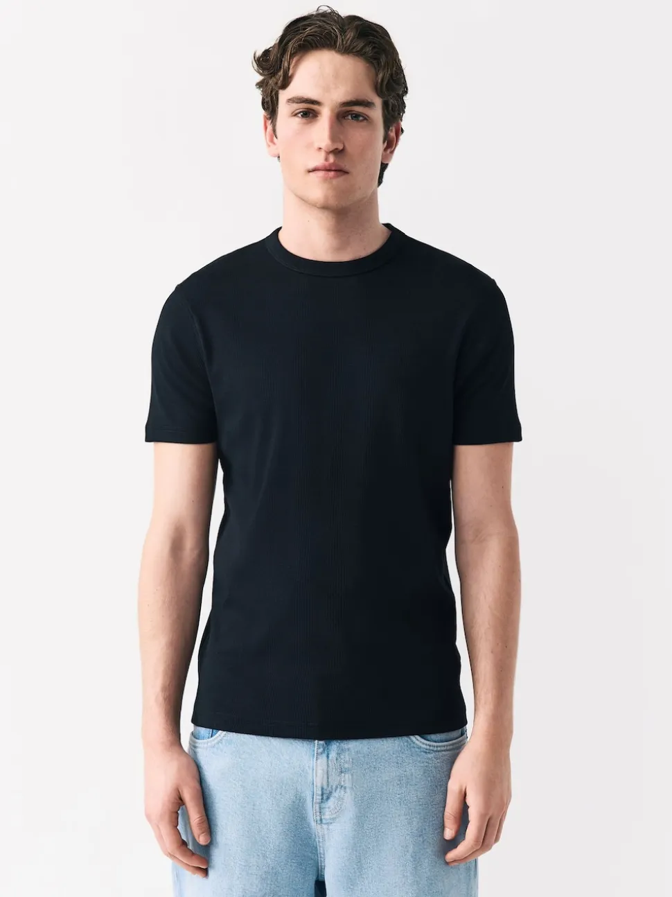 Black Ribbed Short Sleeve Crew T-Shirt