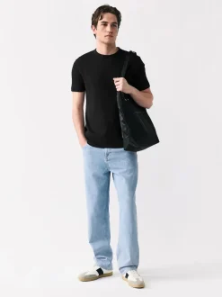 Black Ribbed Short Sleeve Crew T-Shirt