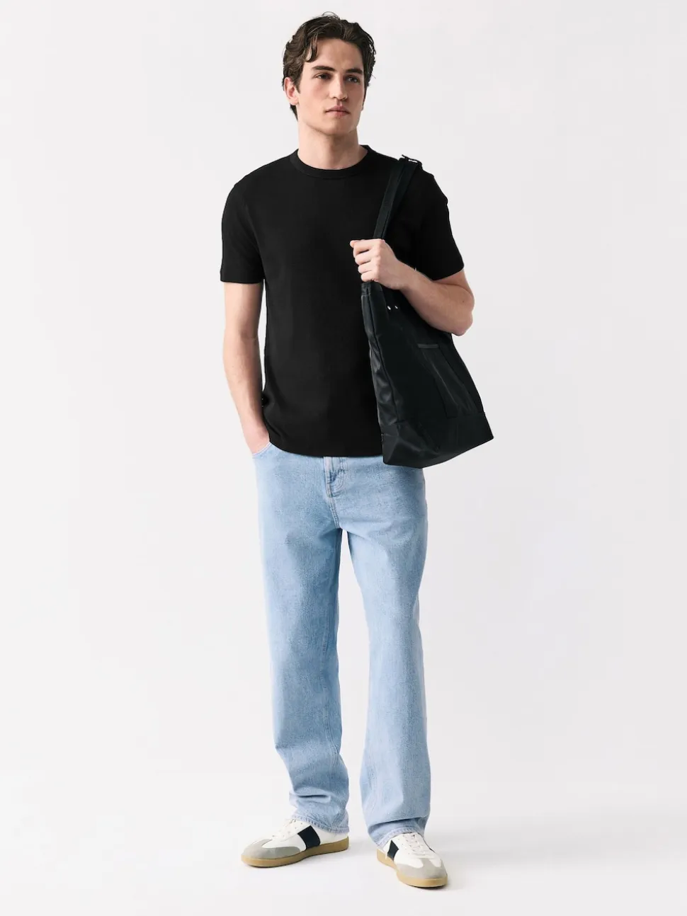 Black Ribbed Short Sleeve Crew T-Shirt