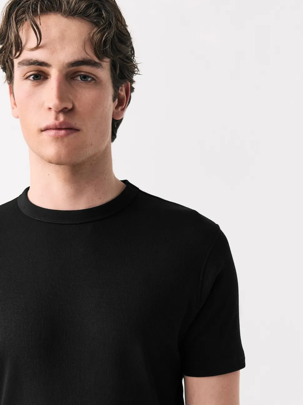 Black Ribbed Short Sleeve Crew T-Shirt