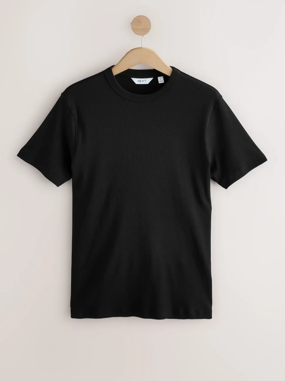 Black Ribbed Short Sleeve Crew T-Shirt