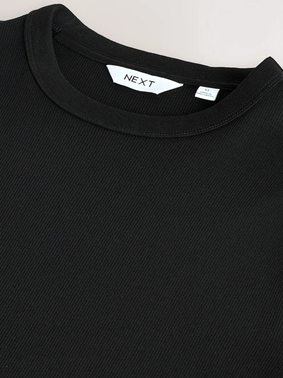 Black Ribbed Short Sleeve Crew T-Shirt