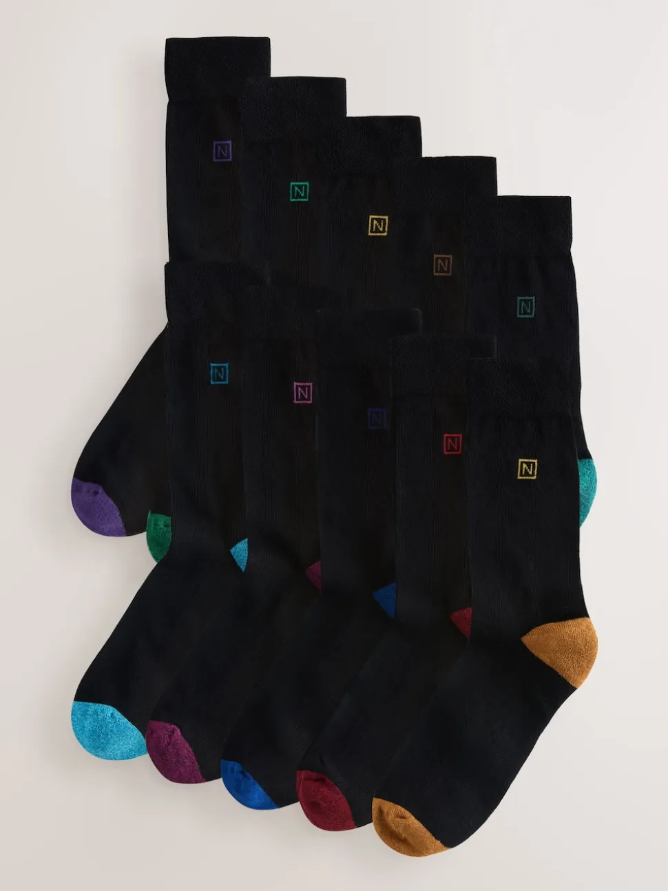 Black Rich Heel Striped Cushioned Sole Comfort Socks 10 Pack