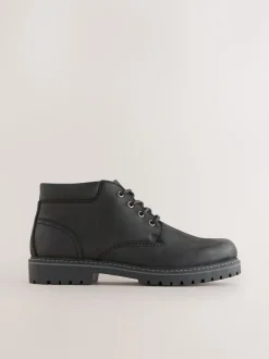 Black Rugged Leather Ankle Boots