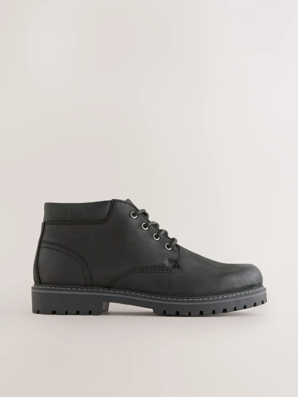 Black Rugged Leather Ankle Boots