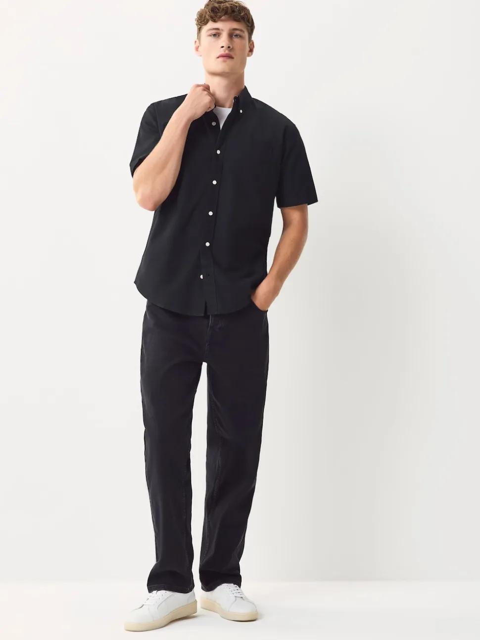 Black Short Sleeve Oxford Shirt