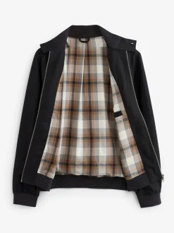 Black Shower Resistant Check Lining Harrington Jacket