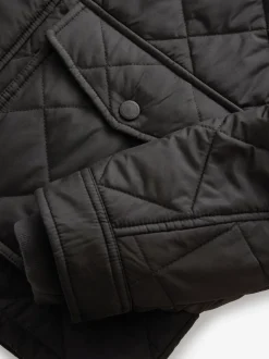 Black Shower Resistant Diamond Quilt Corduroy Collared Jacket