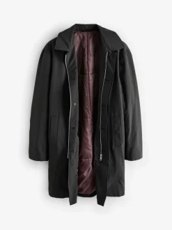 Black Shower Resistant Padded Trench Coat