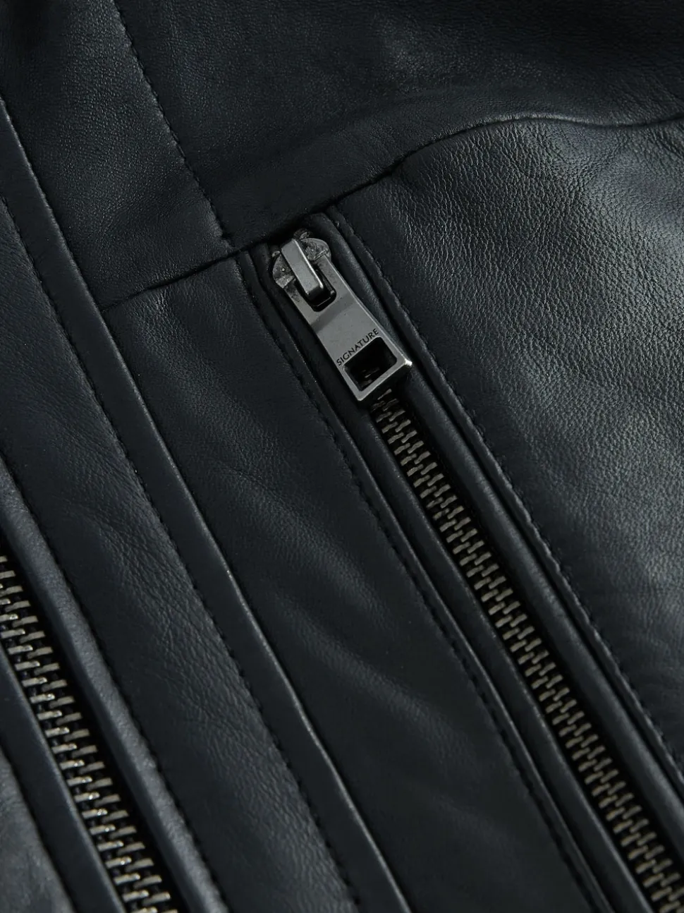 Black Signature Four Pocket Borg Lined Leather Jacket