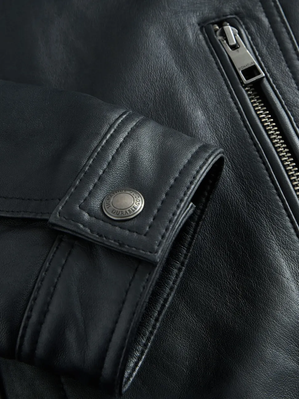 Black Signature Four Pocket Borg Lined Leather Jacket