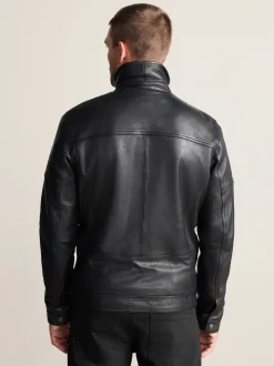 Black Signature Four Pocket Borg Lined Leather Jacket