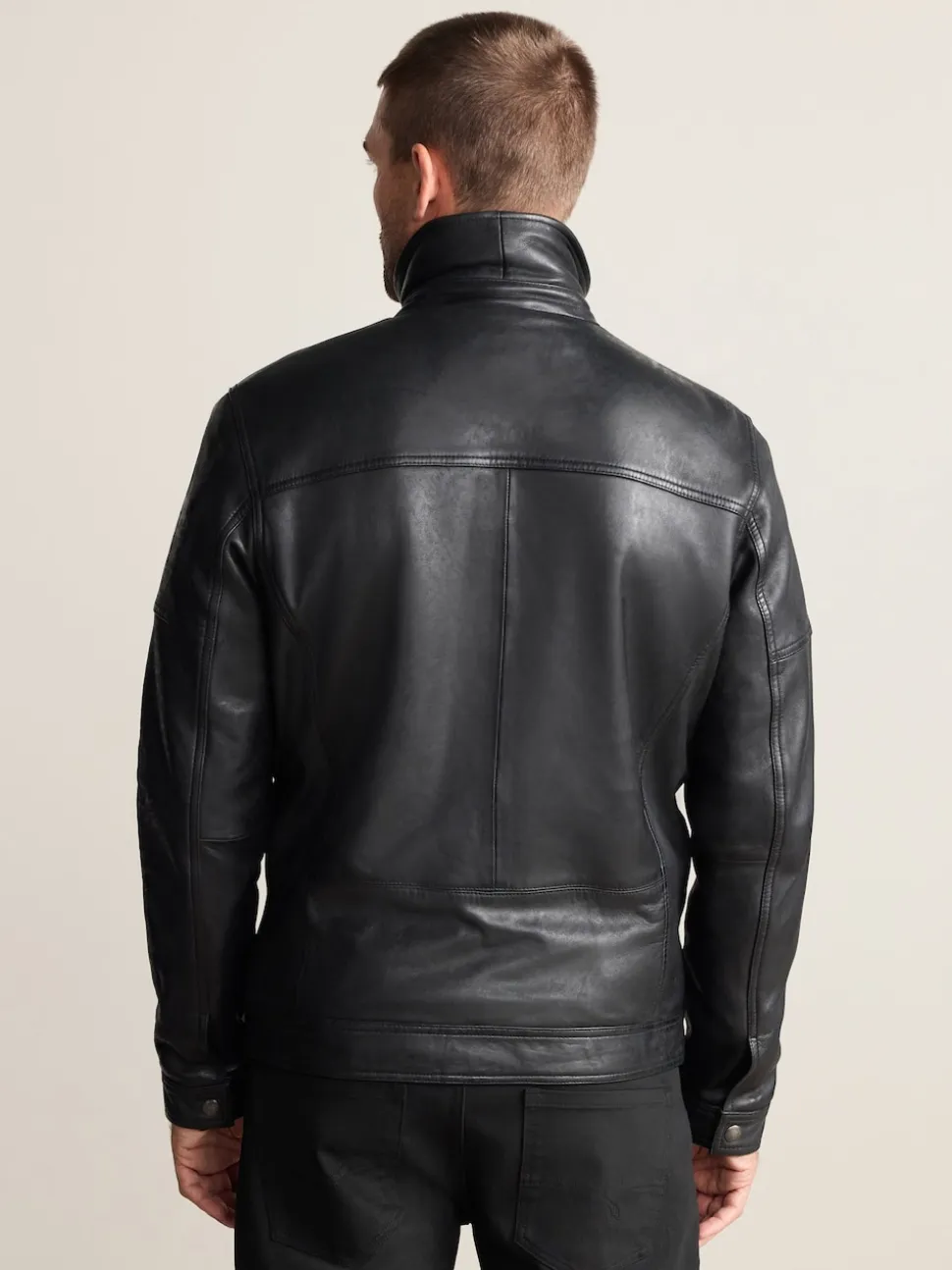 Black Signature Four Pocket Borg Lined Leather Jacket