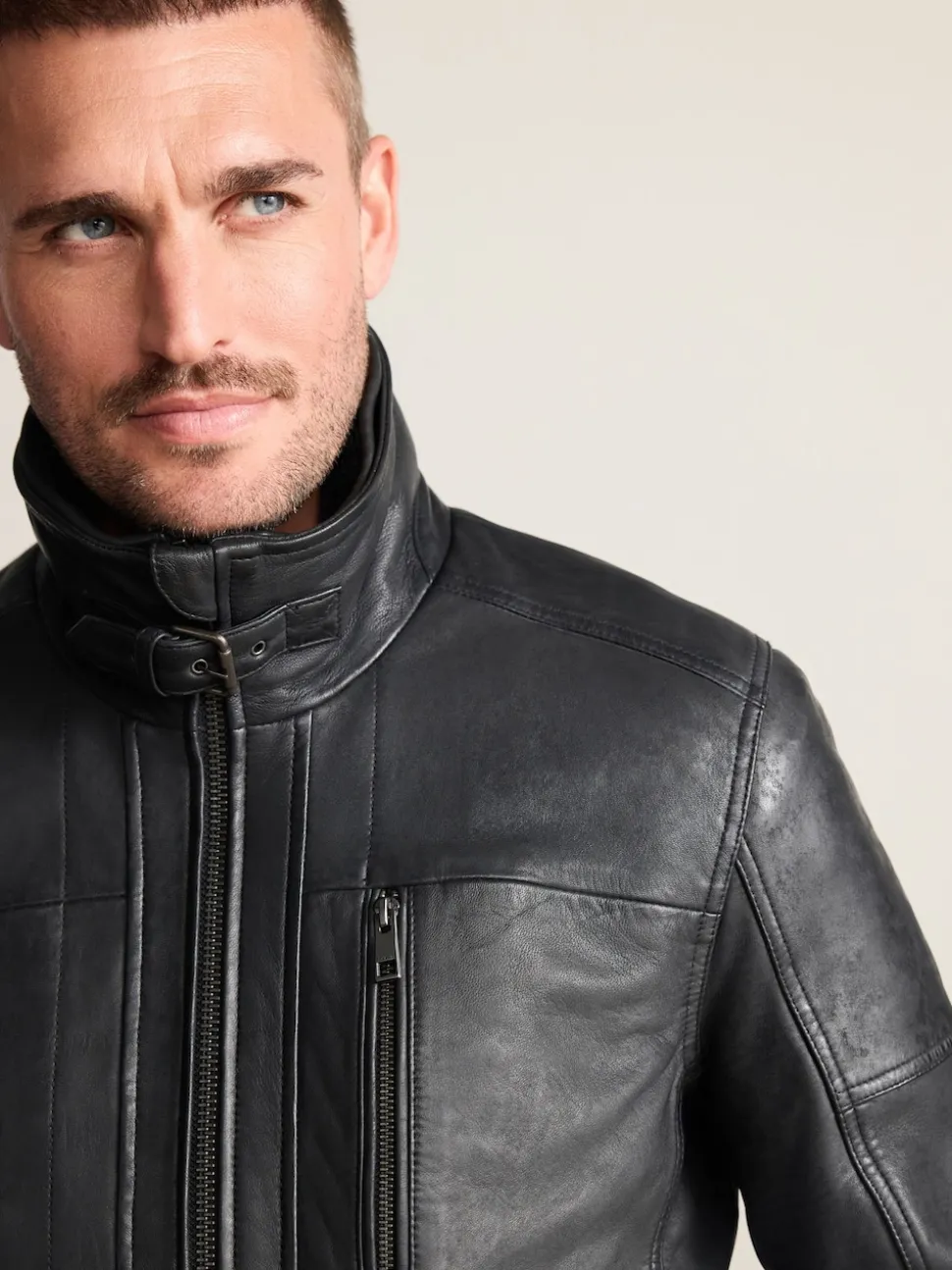 Black Signature Four Pocket Borg Lined Leather Jacket