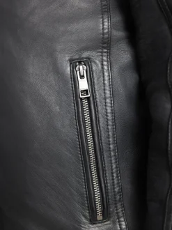 Black Signature Four Pocket Borg Lined Leather Jacket