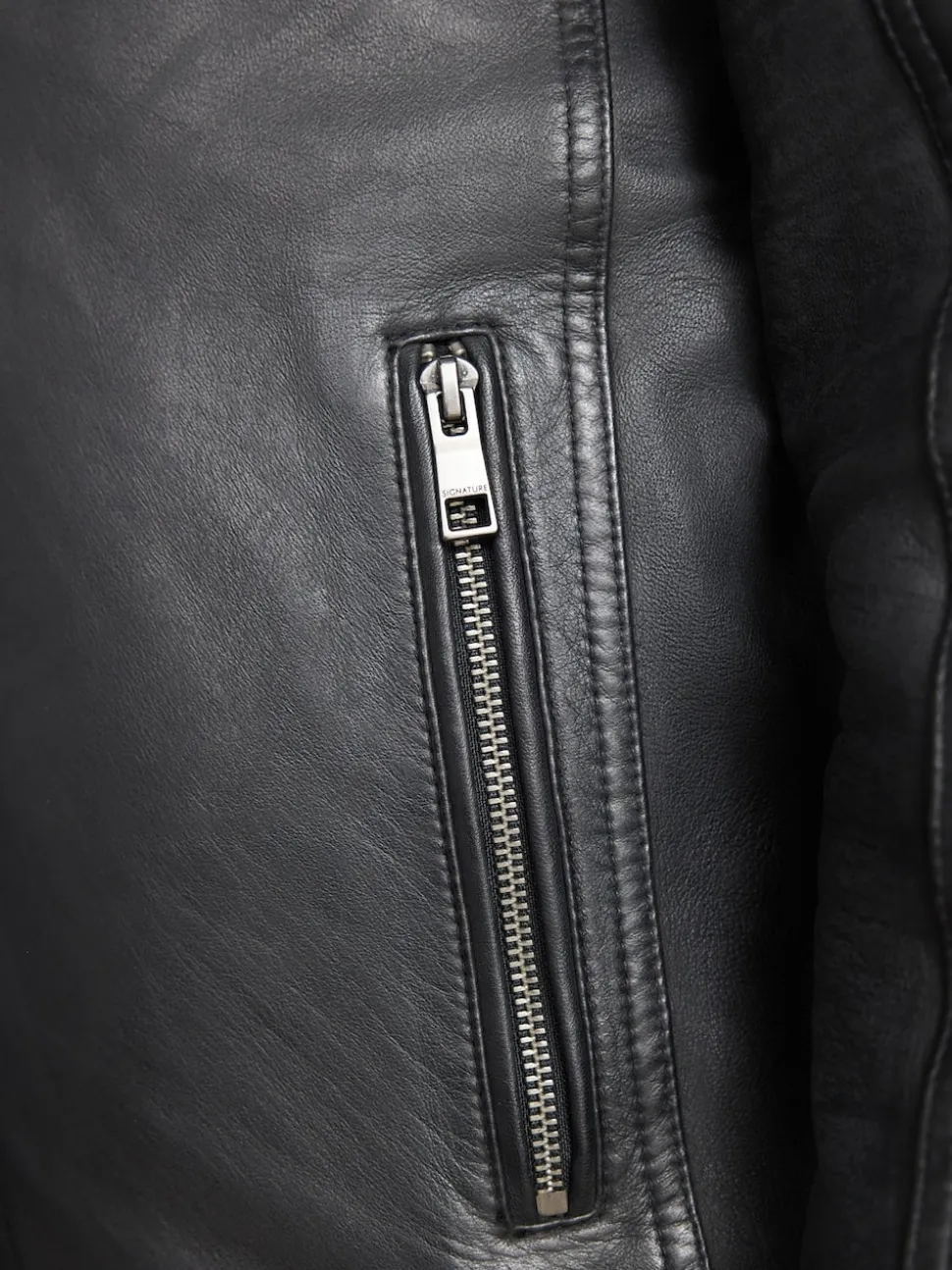 Black Signature Four Pocket Borg Lined Leather Jacket