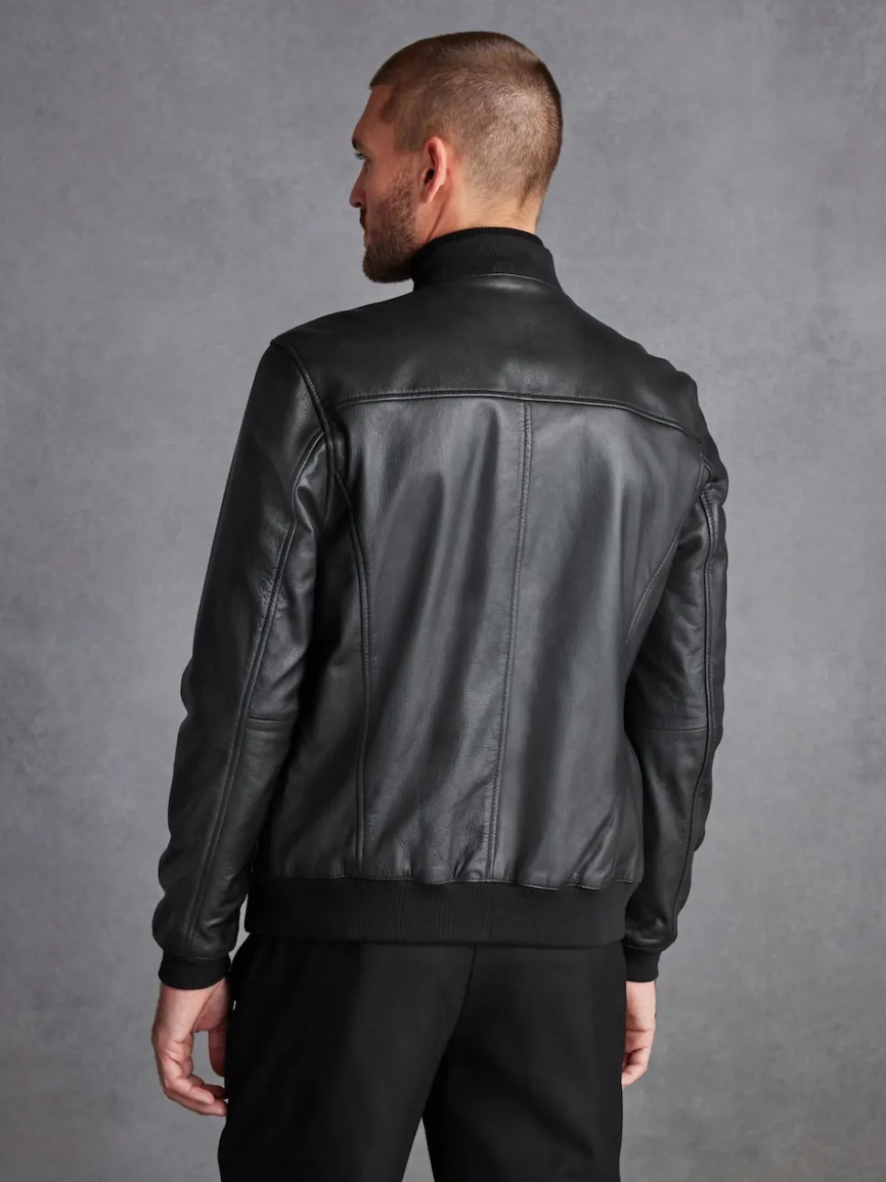 Black Signature Leather Bomber Jacket