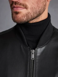 Black Signature Leather Bomber Jacket