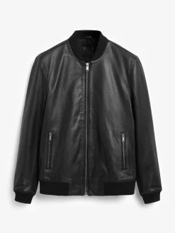 Black Signature Leather Bomber Jacket