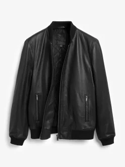 Black Signature Leather Bomber Jacket