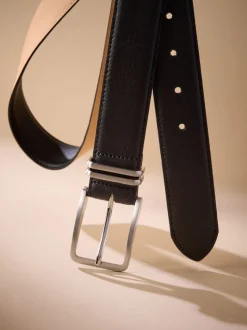 Black Signature Leather Belt With Metal Keeperloop