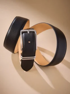 Black Signature Leather Belt With Metal Keeperloop