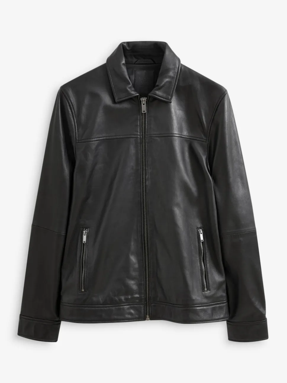 Black Signature Leather Collared Jacket