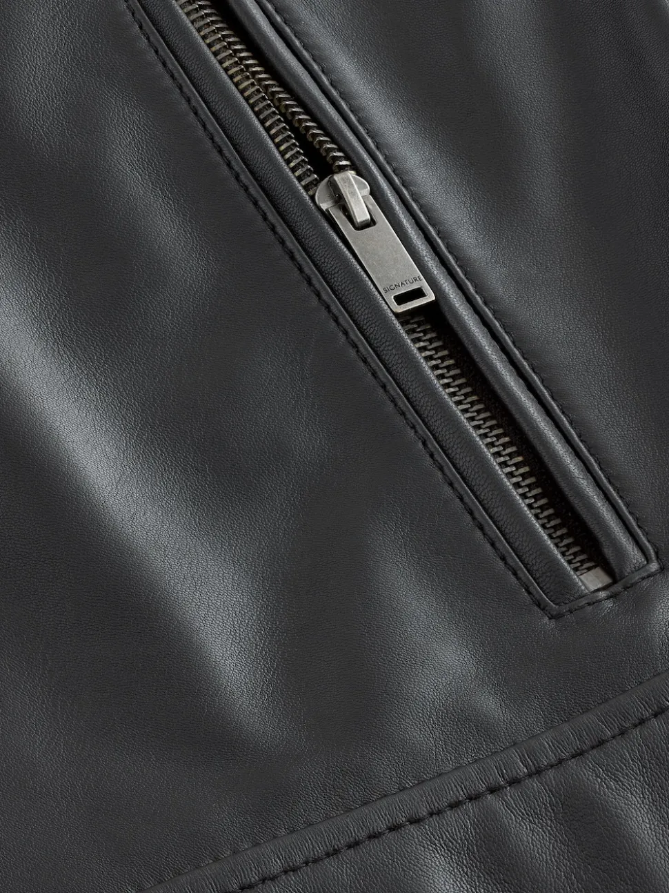 Black Signature Leather Funnel Neck Jacket