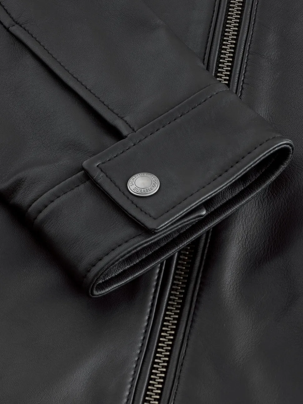 Black Signature Leather Funnel Neck Jacket