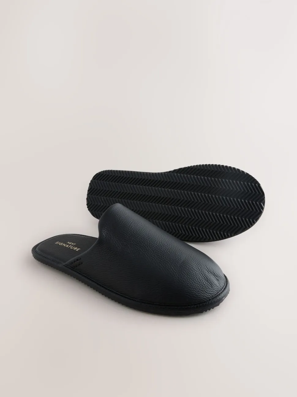Black Signature Leather Mule Slippers