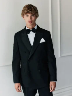 Black Signature Nova Fides 100% Italian Wool Double Breasted Tuxedo Suit Jacket