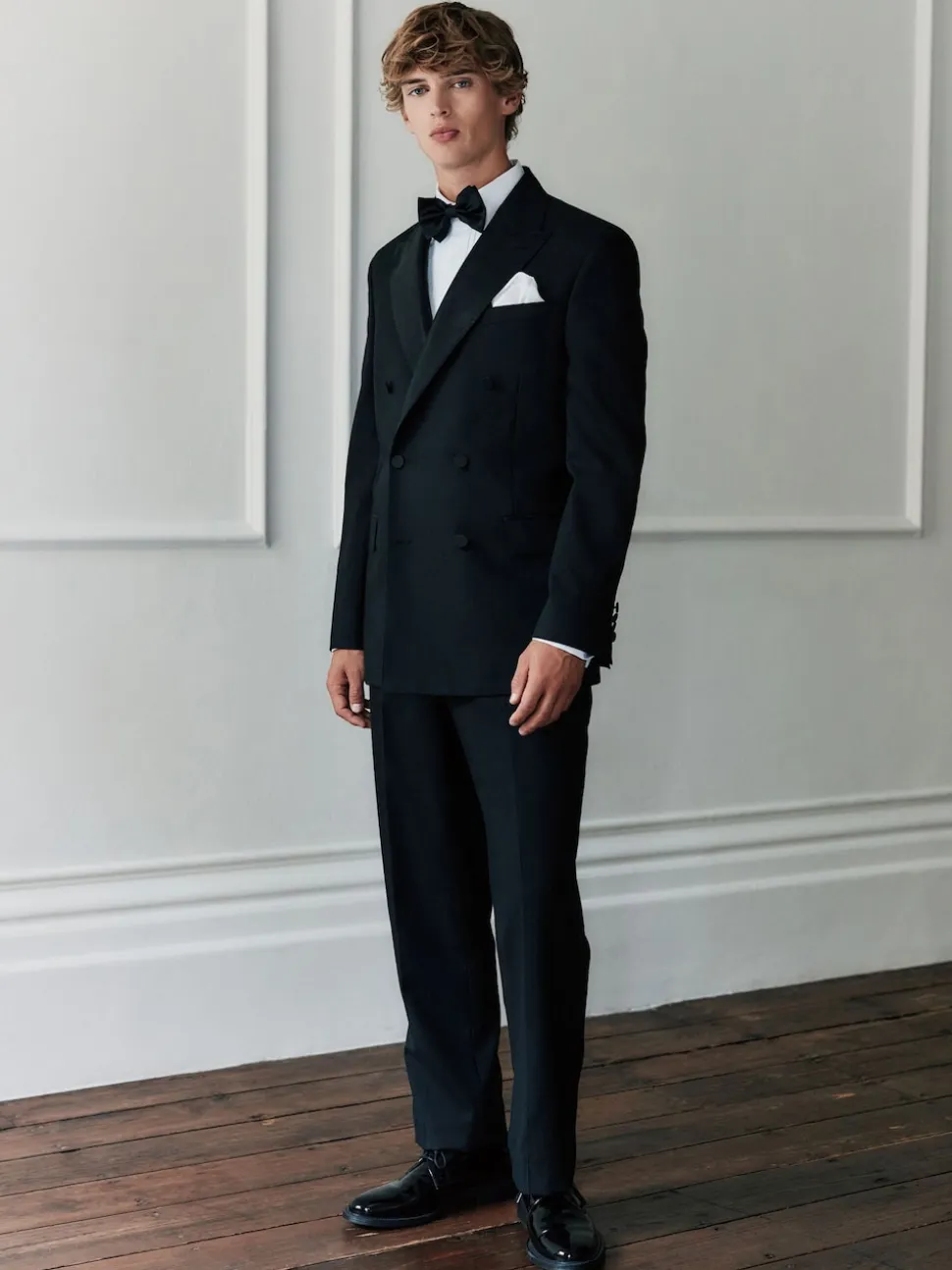 Black Signature Nova Fides 100% Italian Wool Double Breasted Tuxedo Suit Jacket