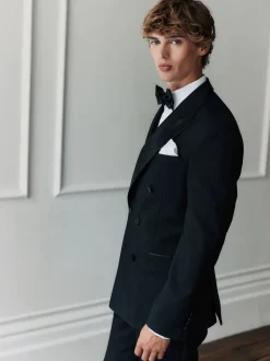 Black Signature Nova Fides 100% Italian Wool Double Breasted Tuxedo Suit Jacket