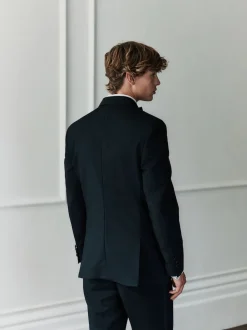 Black Signature Nova Fides 100% Italian Wool Double Breasted Tuxedo Suit Jacket