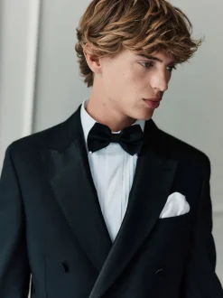 Black Signature Nova Fides 100% Italian Wool Double Breasted Tuxedo Suit Jacket