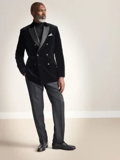Black Signature Pontoglio Italian Velvet Double Breasted Blazer