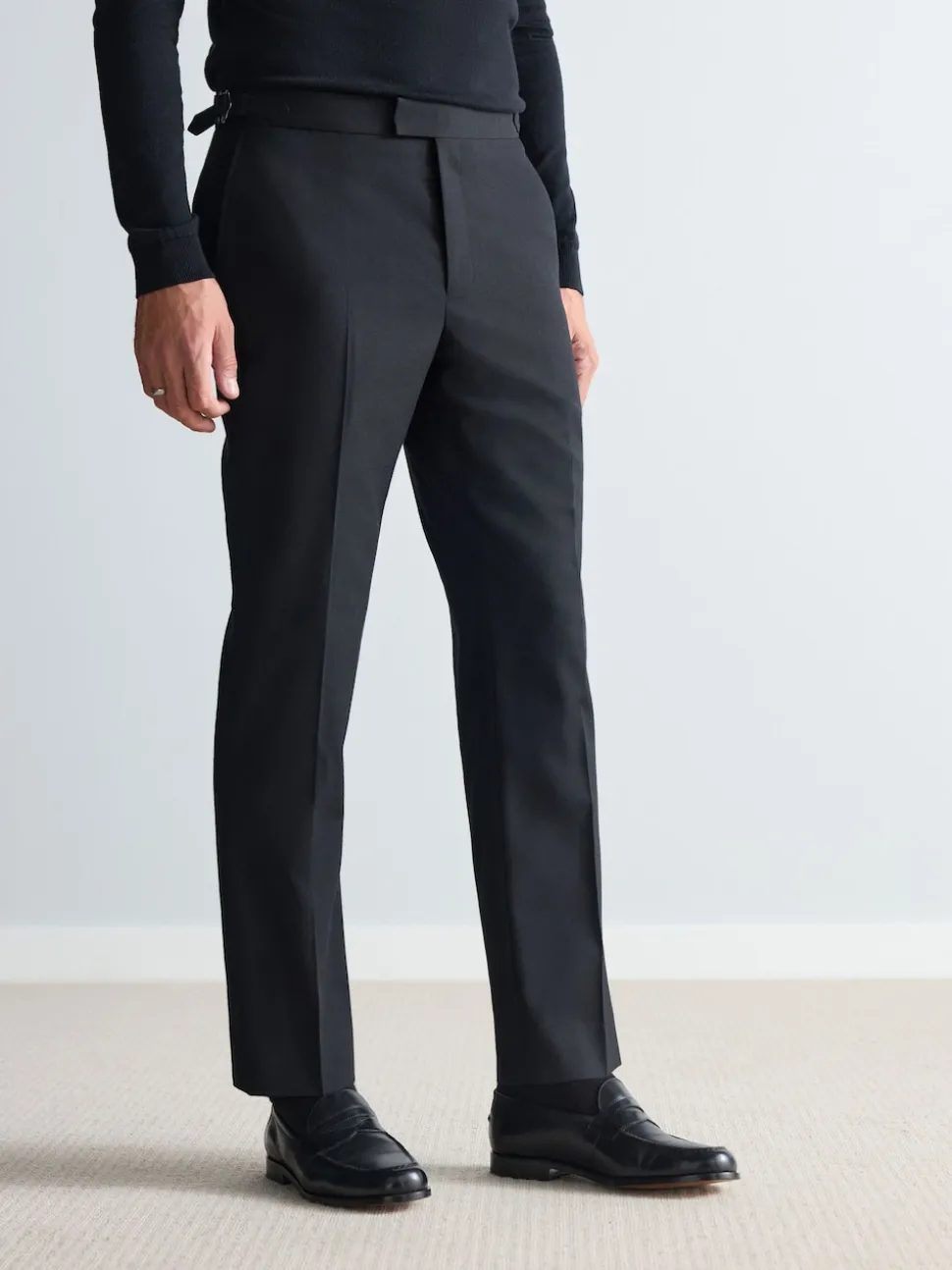 Black Signature Smart Textured Italian Wool Trousers with Side Adjusters