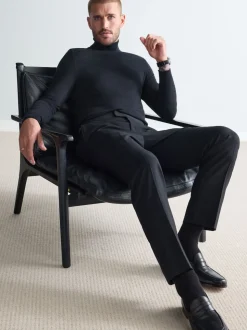 Black Signature Smart Textured Italian Wool Trousers with Side Adjusters