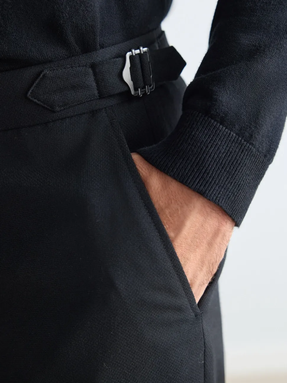 Black Signature Smart Textured Italian Wool Trousers with Side Adjusters
