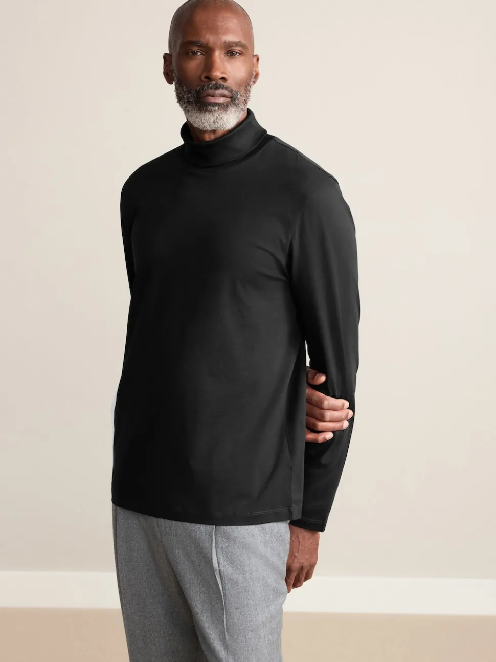 Black Signature SUPIMA® Cotton Long Sleeve Roll Neck T-Shirt