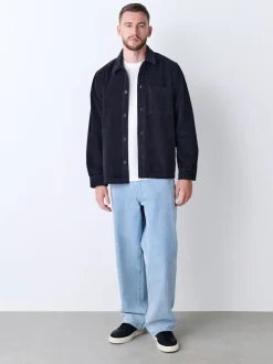 Black Single pocket Corduroy Shacket Overshirt
